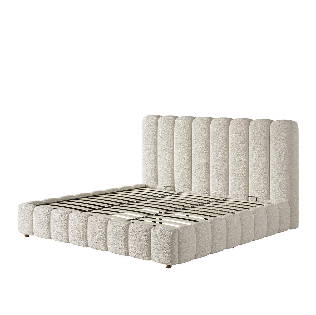 POLSTERBETT mit Bettkasten Bouclé Weiß - Weiß, Metall (180/200cm) - Meubliv