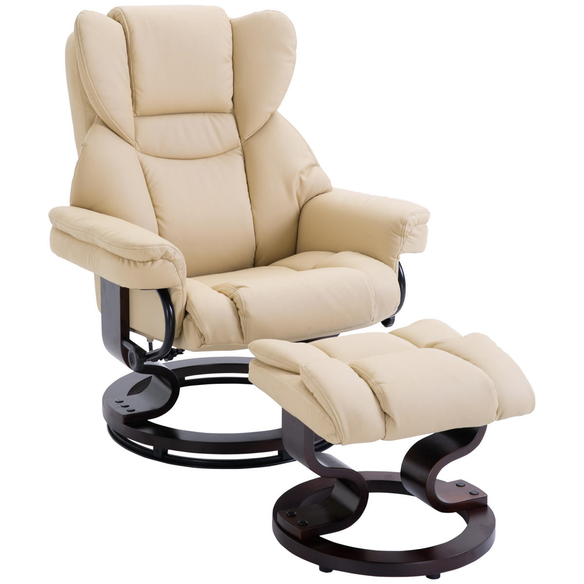 RELAXSESSEL DE-07603 mit Hocker, 360° drehbar, 145° neigbar Creme - Creme, Holz/Metall (79/100/80cm) - ComfortXL