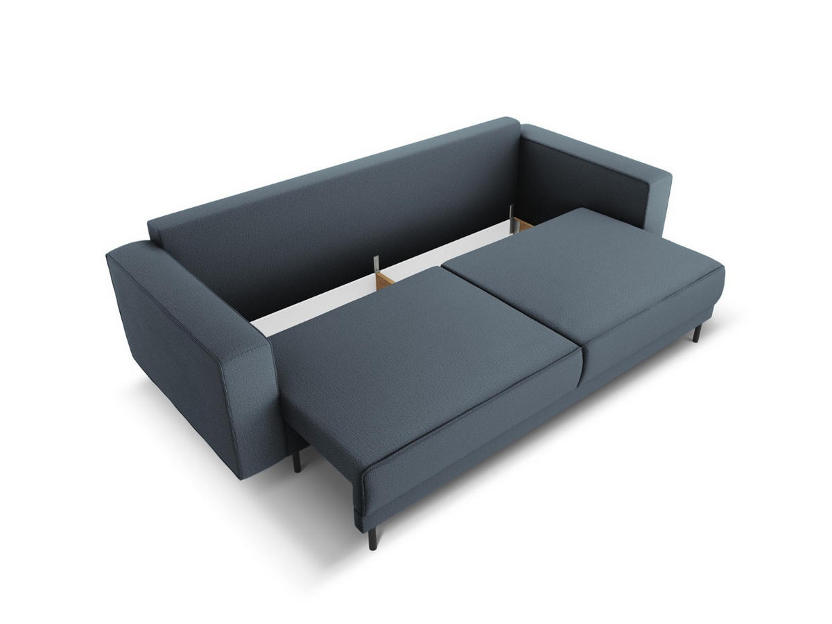 AUSKLAPPBARES-SOFA mit Bettkasten Caro aus strukturiertem Stoff blau 3 Sitzplätze - Blau, Textil (97/93/236cm) - Micadoni