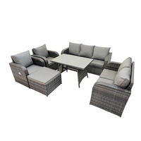 GARTENMÖBEL SET Polyrattan Dunkelgrau 8-Sitzer - Dunkelgrau/Grau, Glas/Kunststoff - Fimous