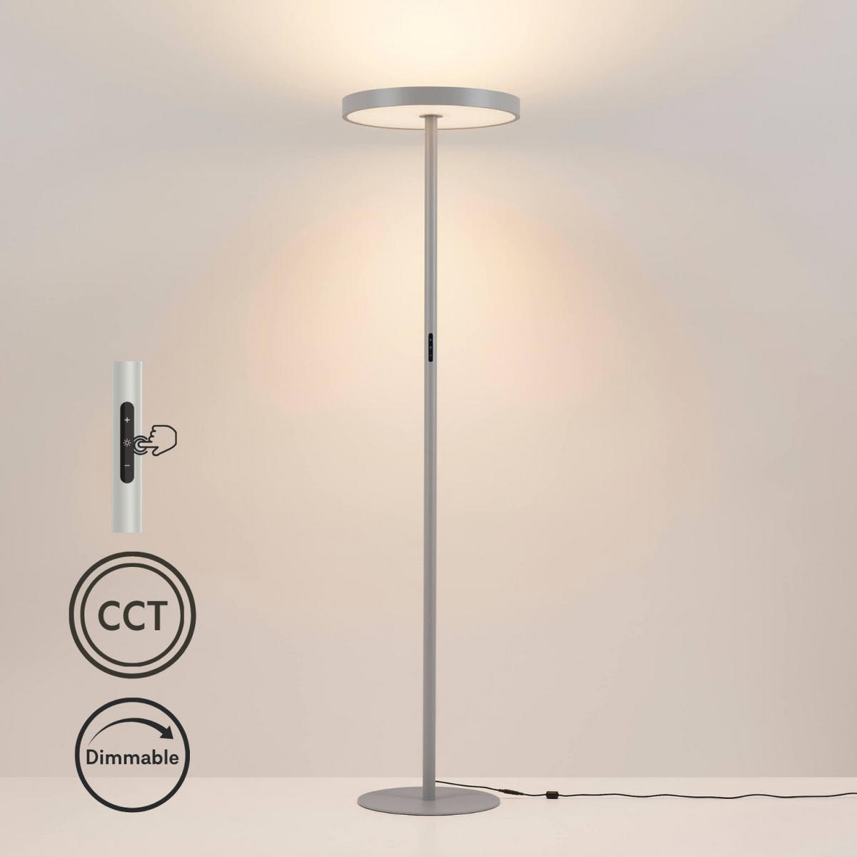 STEHLEUCHTE Nolan, Silber/Chrom, 198cm - Chromfarben, Metall (198/50/198cm) - KOSILUM