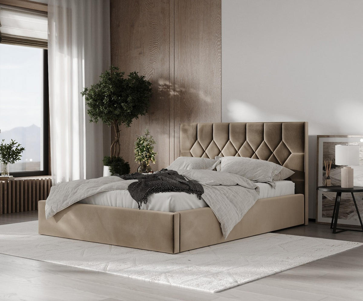 POLSTERBETT Brisa 160/200 cm Taupe im Paros Stoff - Taupe/Schwarz, Holz/Holzwerkstoff (160/200cm) - AltaBeds