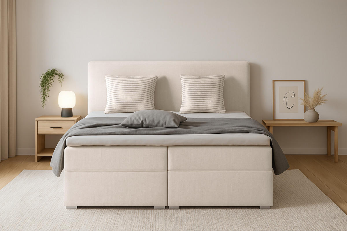 BOXBETT BELLO 180x200 in Velour Creme H3 - Creme, Holz/Holzwerkstoff (180/200cm) - Deine Möbel 24