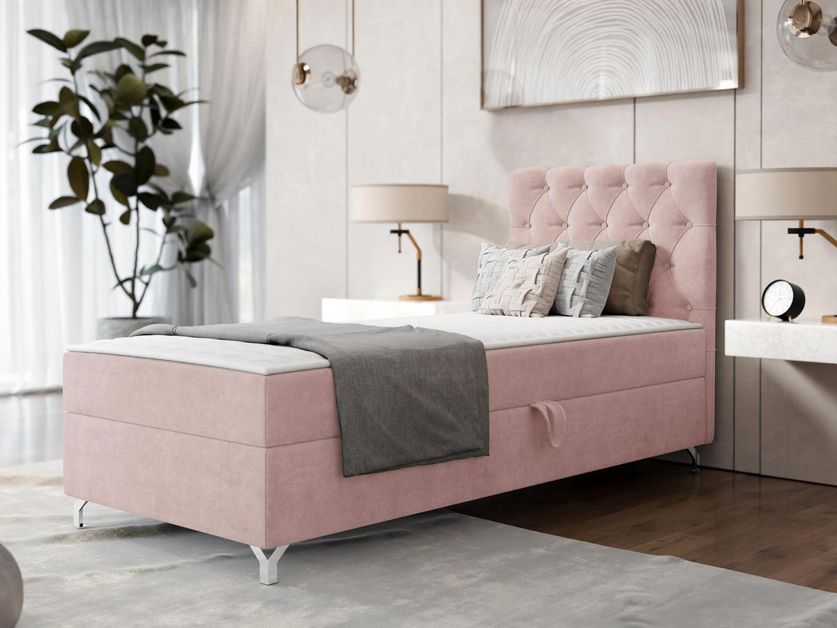 BOXBETT Chester 1, Seite: Rechts - Hellrosa/Silberfarben, Holz/Textil (90/200cm) - MIRJAN24