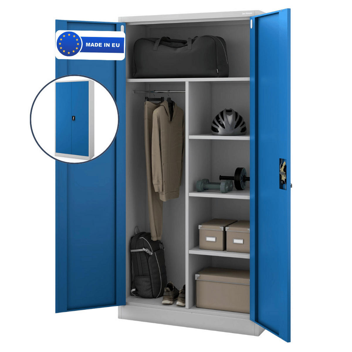 MEHRZWECKSCHRANK Metall abschließbar REKL 185x90x45cm Grau-Blau - Grau, Metall (90/185/45cm) - DELUKE