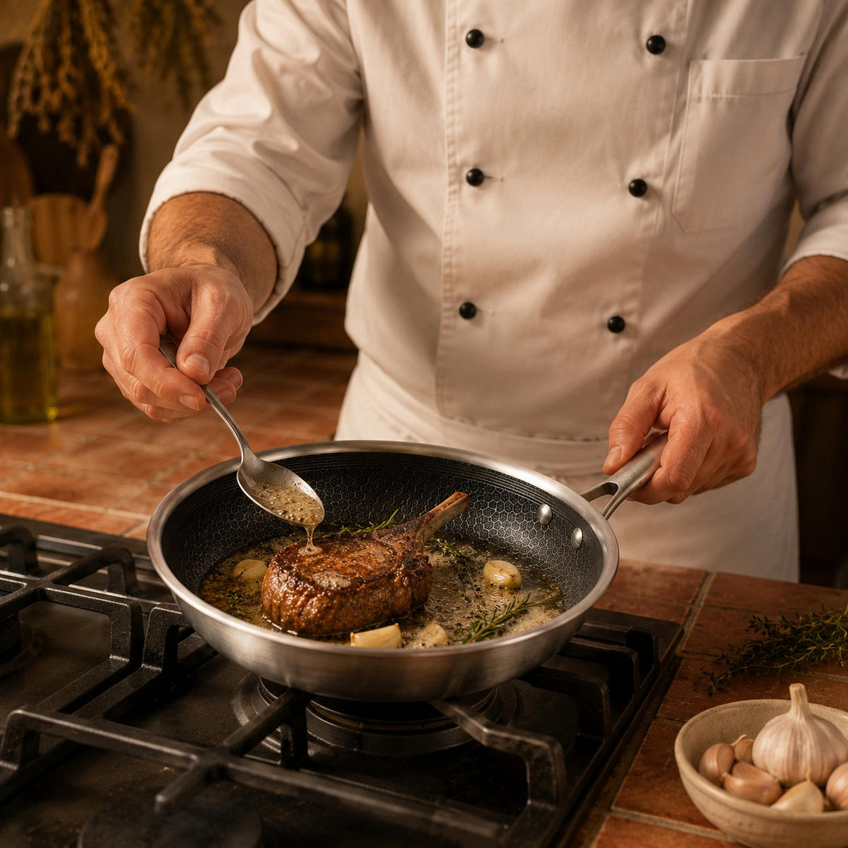 COOKINGLIFE Bratpfanne HexaCook Hybride Pfanne ø 24 cm - NON STICK - geeignet für alle Wärmequellen - keramische Antihaftbeschichtung - Grau, Metall (1/2/5cm) - Cookinglife
