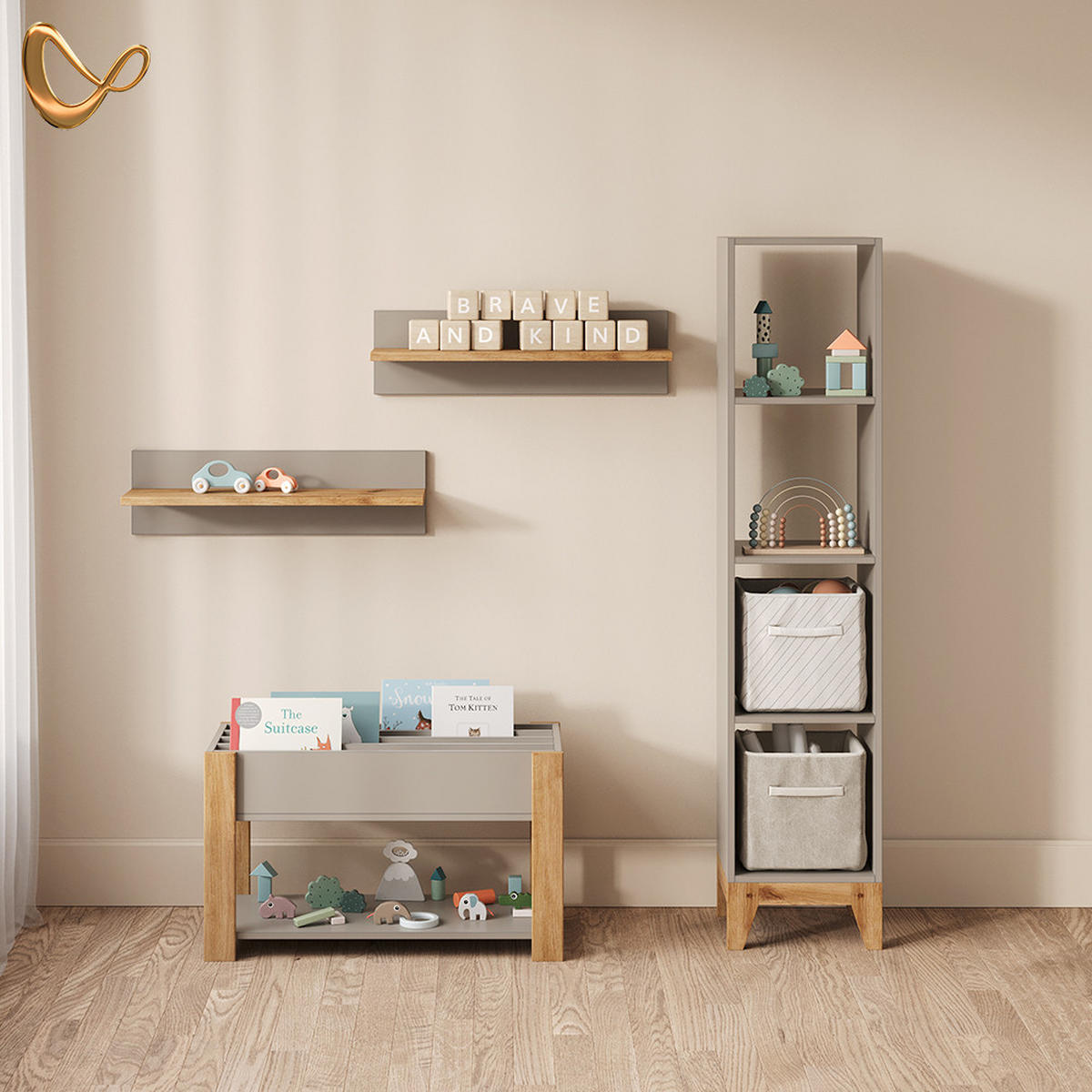 KINDERREGAL Mailo Cashmere/Artisan 80 x 46 cm - Kaschmir/Eiche Artisan, Holzwerkstoff (80/46/40cm) - Livinity®