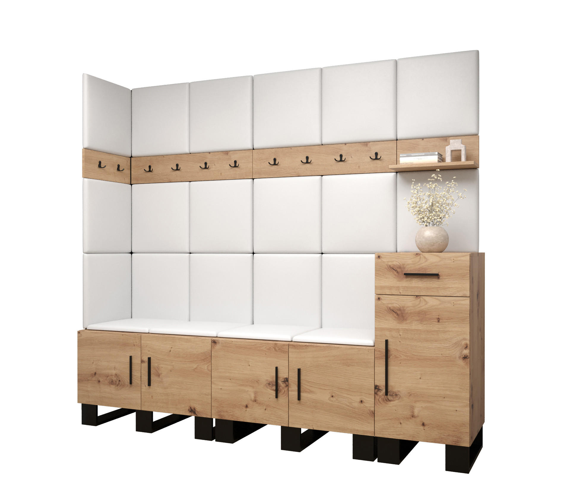 Abiks Möbel Garderoben-Set Eiche Artisan, Weiß 210x196x45.6 cm