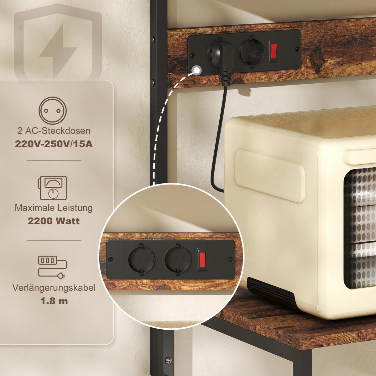 KÜCHENREGAL Spanplatte Stahl Rustikal-Braun - Braun, Holzwerkstoff (42/153/60cm) - HOMCOM