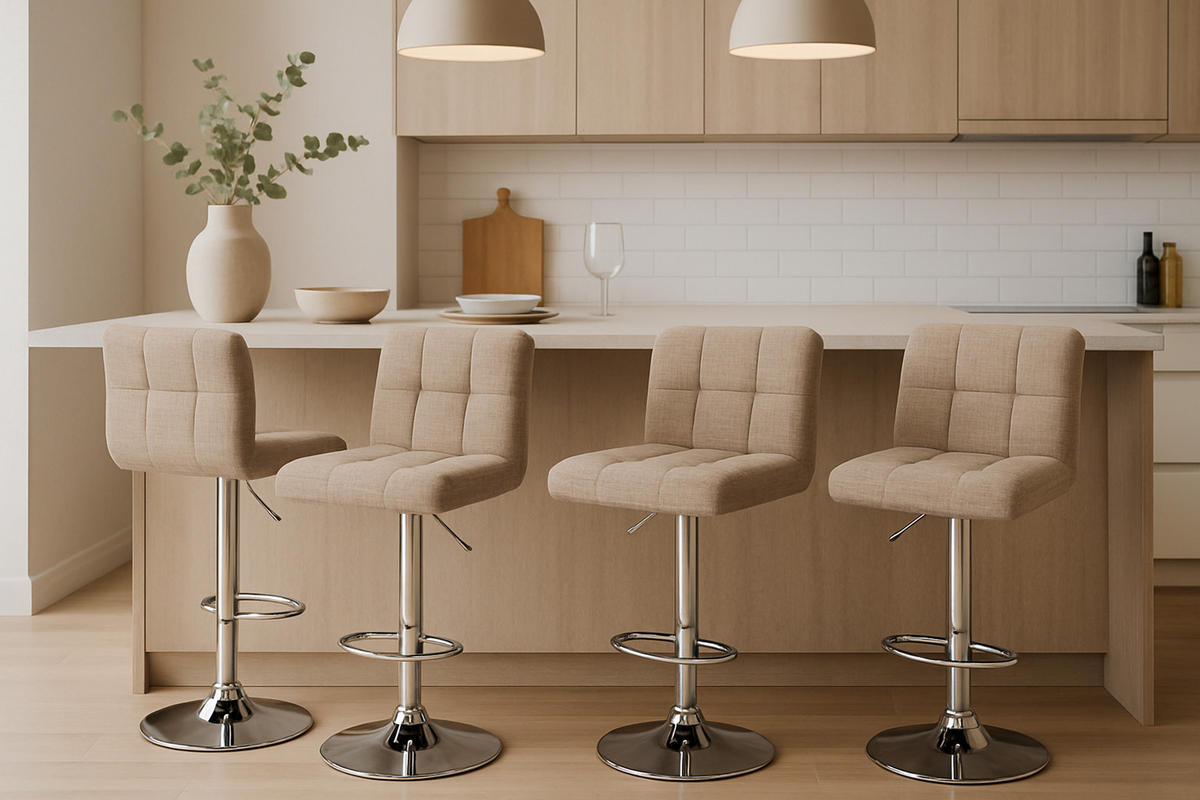 BARHOCKER 2er Set Peran STOFF C creme - Chromfarben/Creme, Textil/Metall (46/114/47cm) - TPFLiving