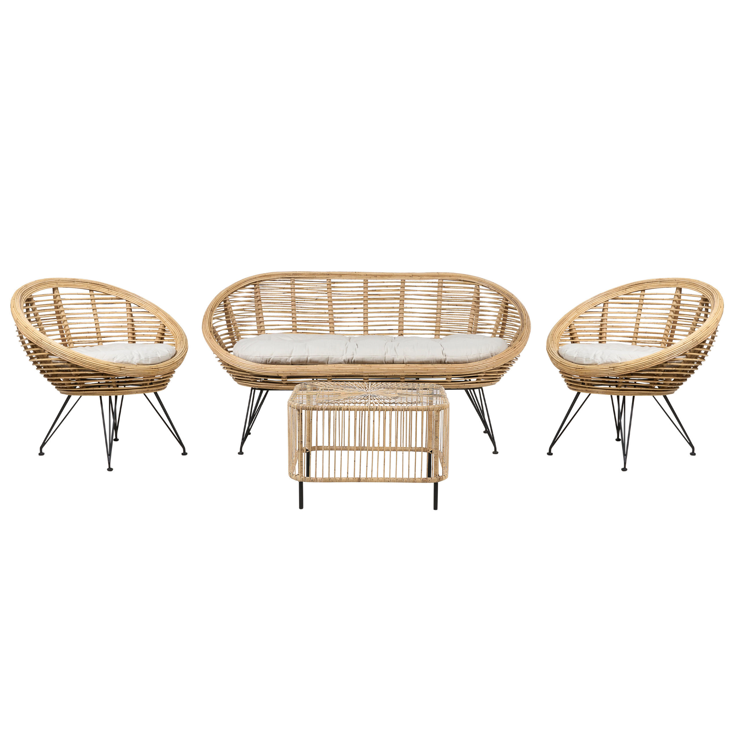 4-SITZER LOUNGE SET Rattan Natürlich Maratea/Cesenatico - Naturfarben, Naturmaterialien - Beliani