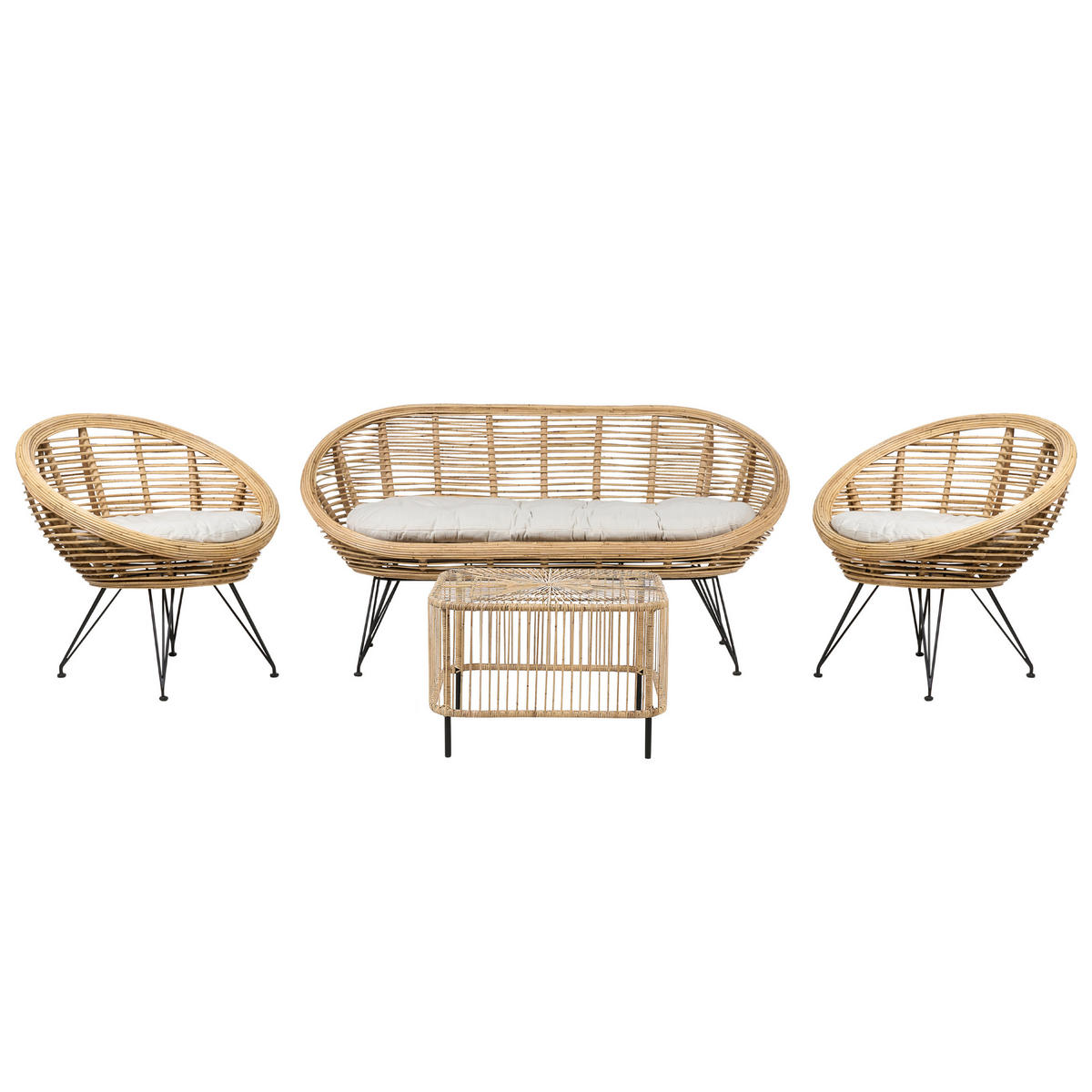4-SITZER LOUNGE SET Rattan Natürlich Maratea/Cesenatico - Naturfarben, Naturmaterialien - Beliani
