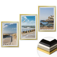 WANDBILDER 3er Set - 40x60 cm Goldrahmen - Strand Holzsteg Klippen - Goldfarben, Kunststoff (40/60cm) - ArtPrintCave
