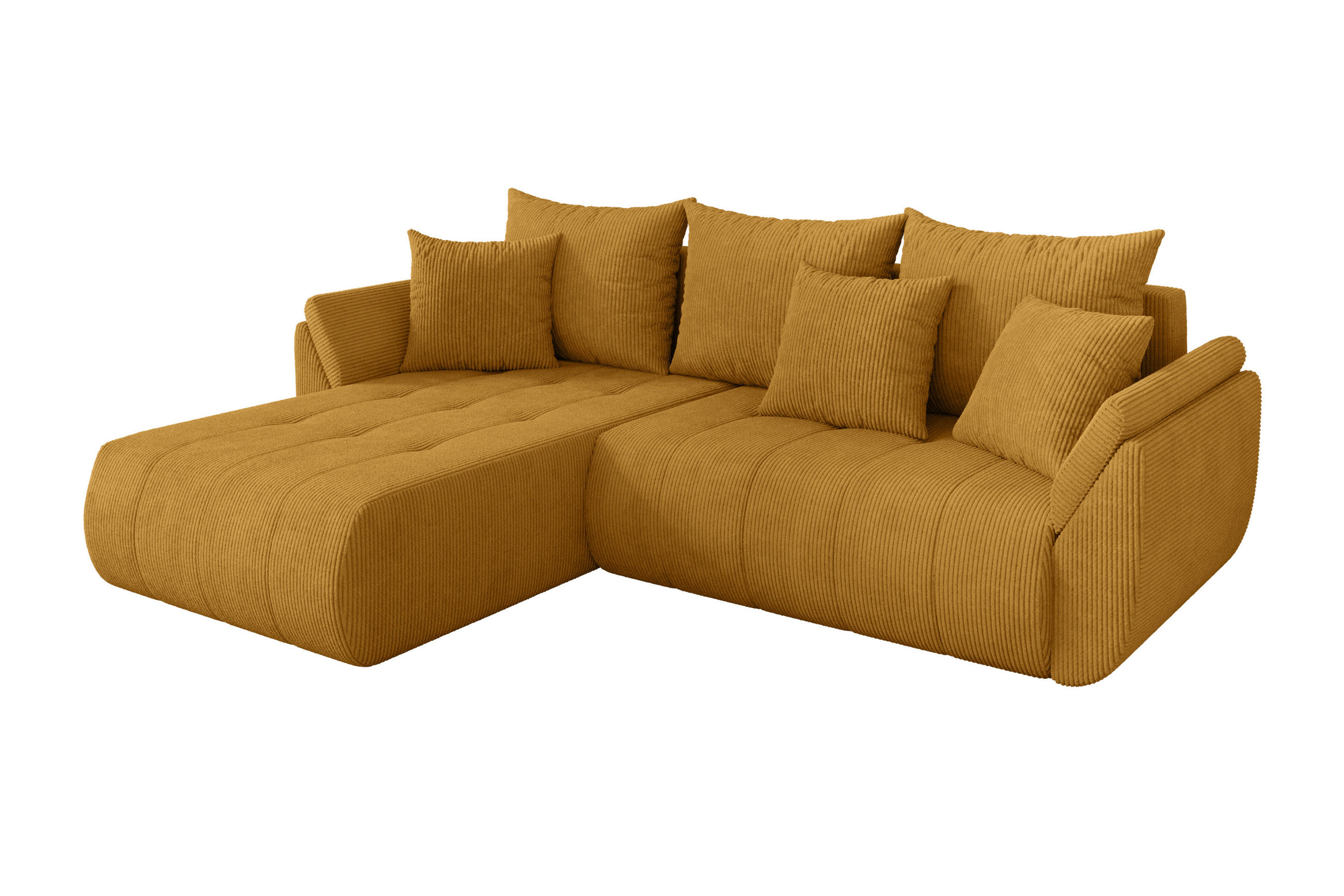 ECKSOFA mit Schlaffunktion Ottomane Links TOKO-L 277x194x86 Senfgelb Cord - Dunkelgelb/Schwarz, Holzwerkstoff/Kunststoff (277/194cm) - ALTDECOR