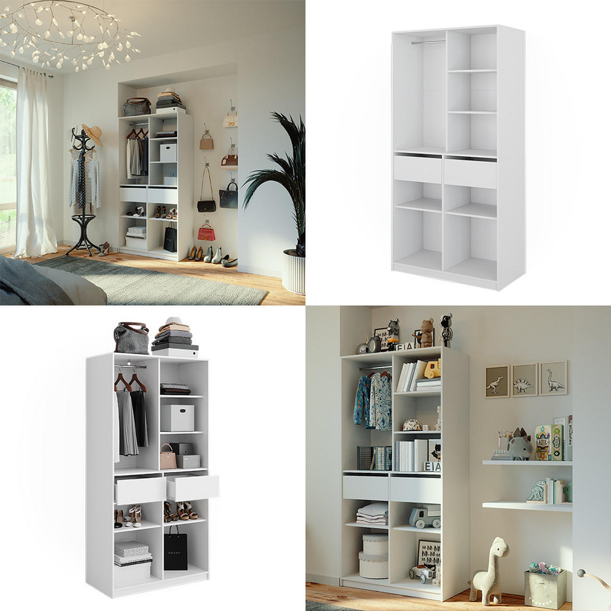 KLEIDERSCHRANK Elmo Weiß 100 x 200 cm mit 2 Schubladen - Weiß, Holzwerkstoff (100/200/50cm) - Vicco