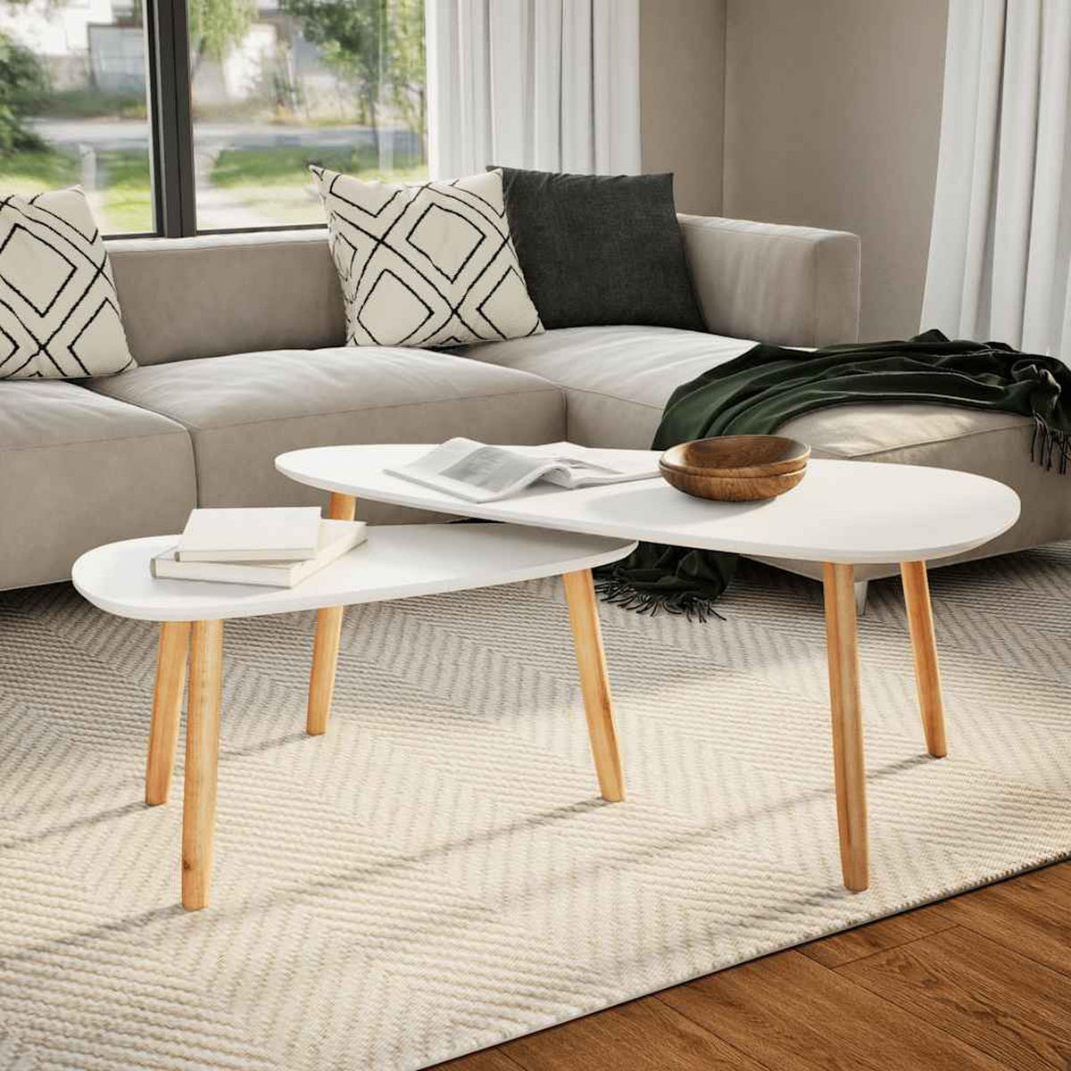2-TLG. Couchtisch-Set Massivholz Kiefer Weiß - Weiß, Holz (100/50/40cm) - furnicato