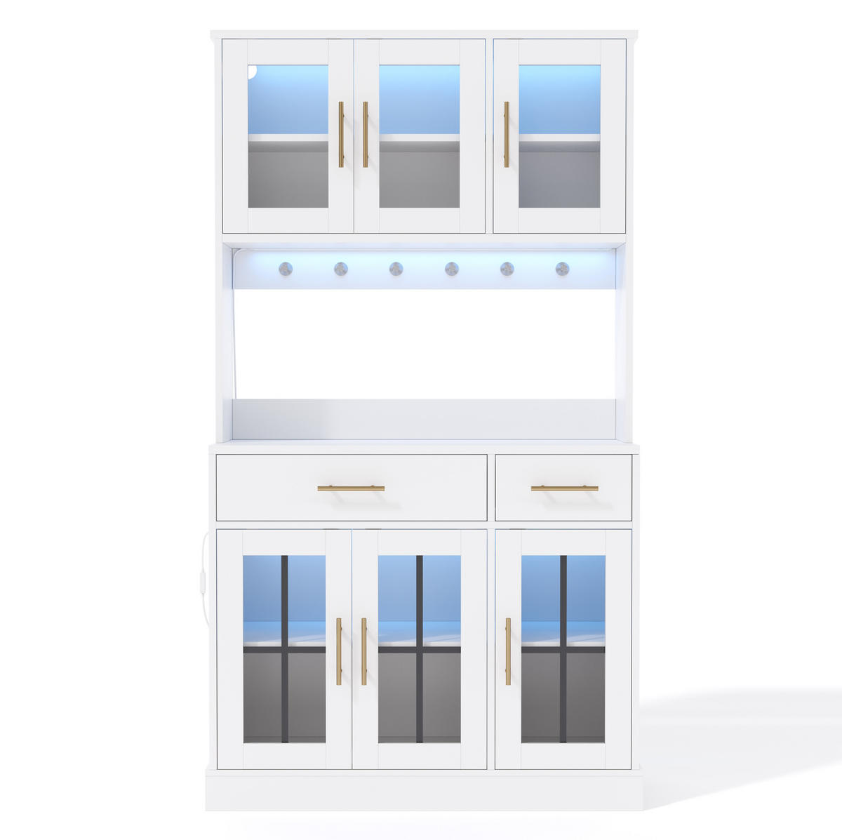 SIDEBOARD 180/100 cm in Weiß mit LED-Beleuchtung, 6 Türen und 2 Schubladen - Weiß, Holzwerkstoff (100/180/40cm) - Flora Grace