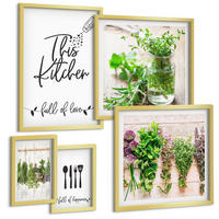BILDER SET 5er Set - 50x50 cm & 20x30 cm & 40x60 cm Goldrahmen - Kräuterpflanzen zum Trocknen in der Küche - Goldfarben, Kunststoff (40/60cm) - TULUP