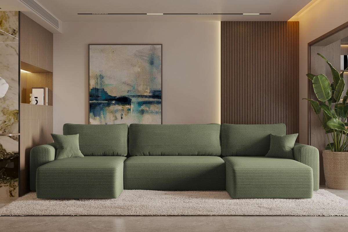 ECKSOFA Mit Schlaffunktion Und Bettkasten U-form CAPRI Poso Hellgrün - Hellgrün, Holz/Textil (145/362cm) - Kaiser Möbel