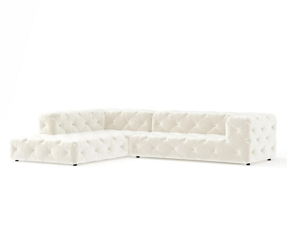 ECKSOFA Cosimo Creme Samtstoff - Creme/Schwarz, Holz/Holzwerkstoff (325/228cm) - Maison de Reve