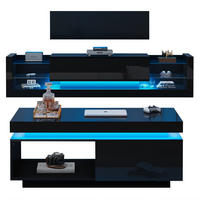 TV-ELEMENT Schwarz mit LED-Beleuchtung, TV-Lowboard 181/38/38 cm & Couchtisch - Schwarz, Holzwerkstoff (181/38/38cm) - Flora Grace