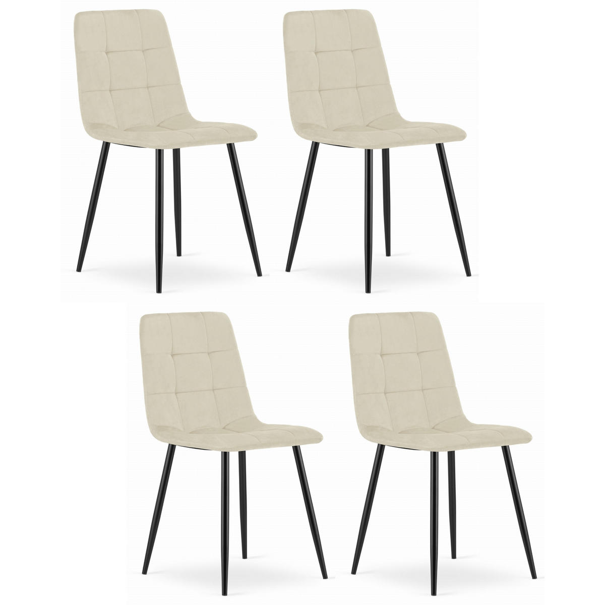 STUHL CETARA 4-er Set, Beige, Schwarz, mit Samtstoff gepolstert - Beige, Textil/Metall (45/87/51cm) - Komodee