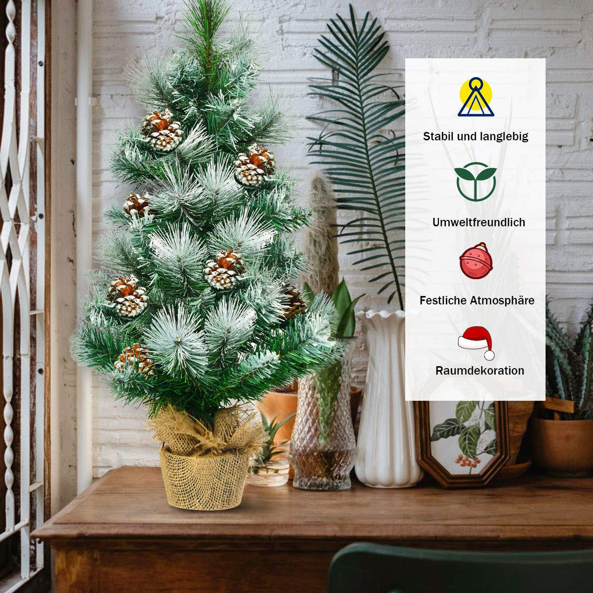 WEIHNACHTSBAUM Mini Tisch Tannenform mit Zementbasis 60 cm grün - Grün, Kunststoff (60cm) - COSTWAY