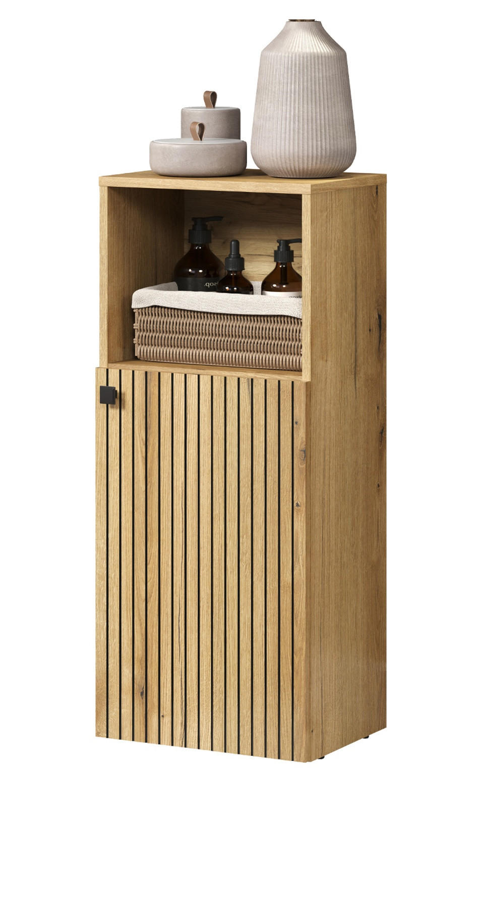 BADKOMMODE Evoke Eiche 40 x 95 cm, Badschrank mit Staboptik - Eichefarben/Schwarz, Holzwerkstoff/Kunststoff (31/95/40cm) - Top.Furn