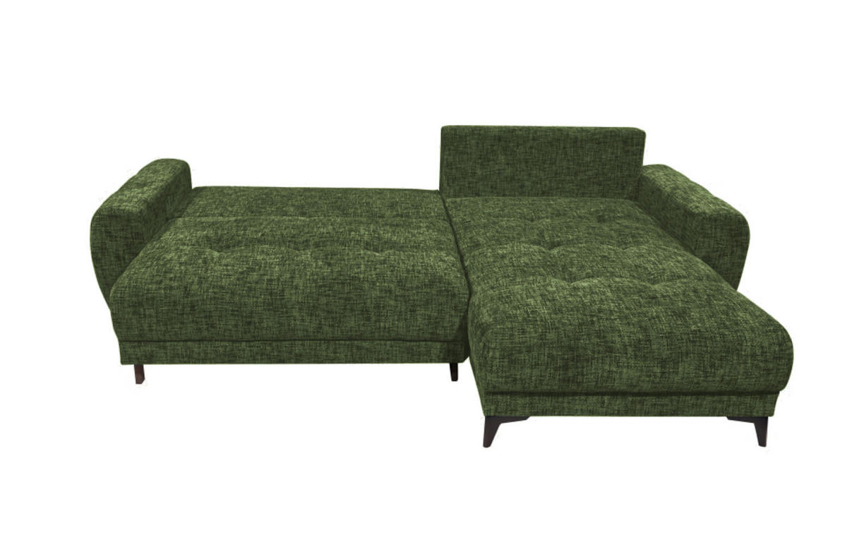 ECKSOFA beidseitig montierbar, Schlaffunktion mit Bettkasten - Schwarz/Grün, Textil/Metall (281/189cm) - ed exciting design