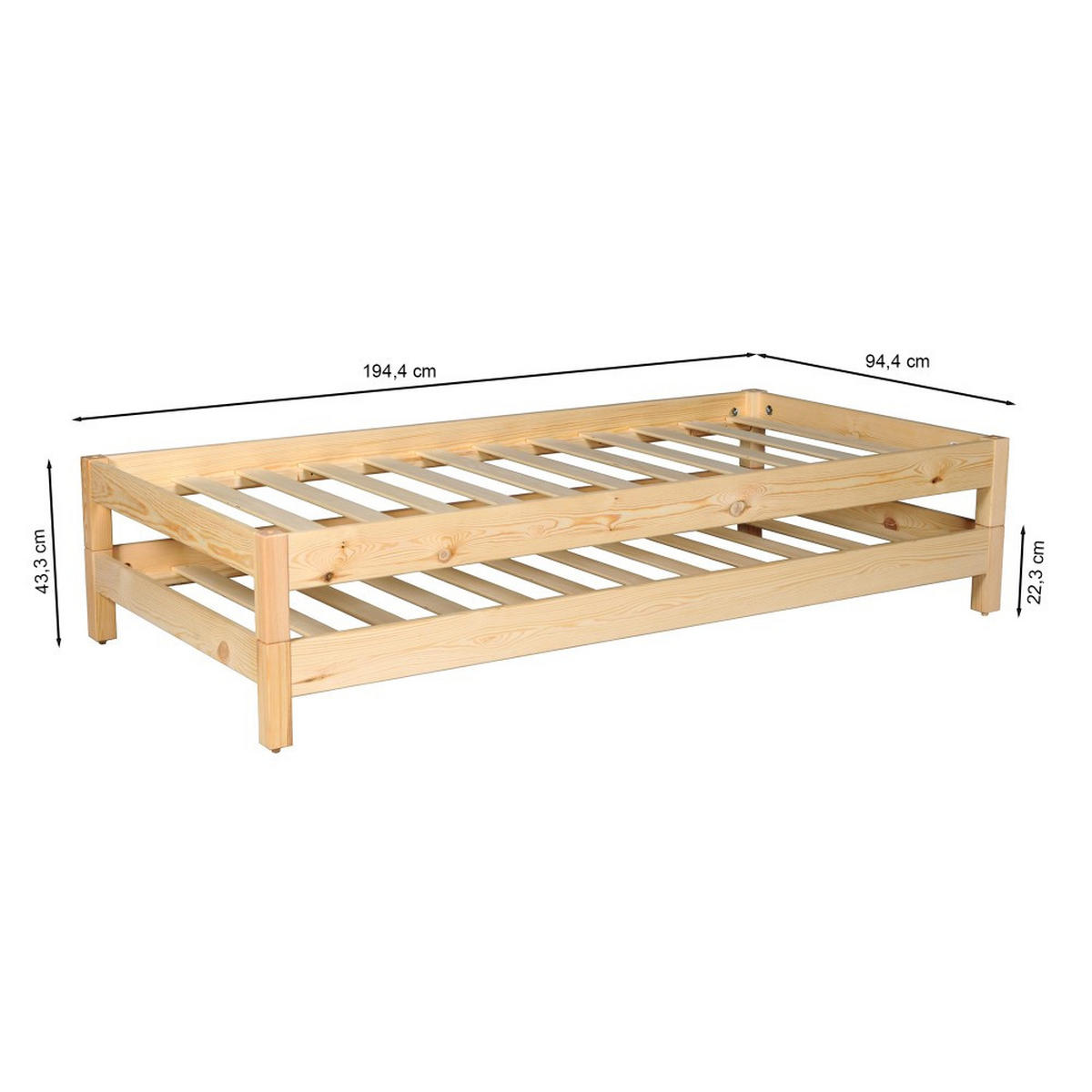 STAPELBETT JONAS mit Lattenroste / 2x Betten 90x190 - Naturholtz - Fichtefarben, Holz/Holzwerkstoff (90/190cm) - Weber Industries