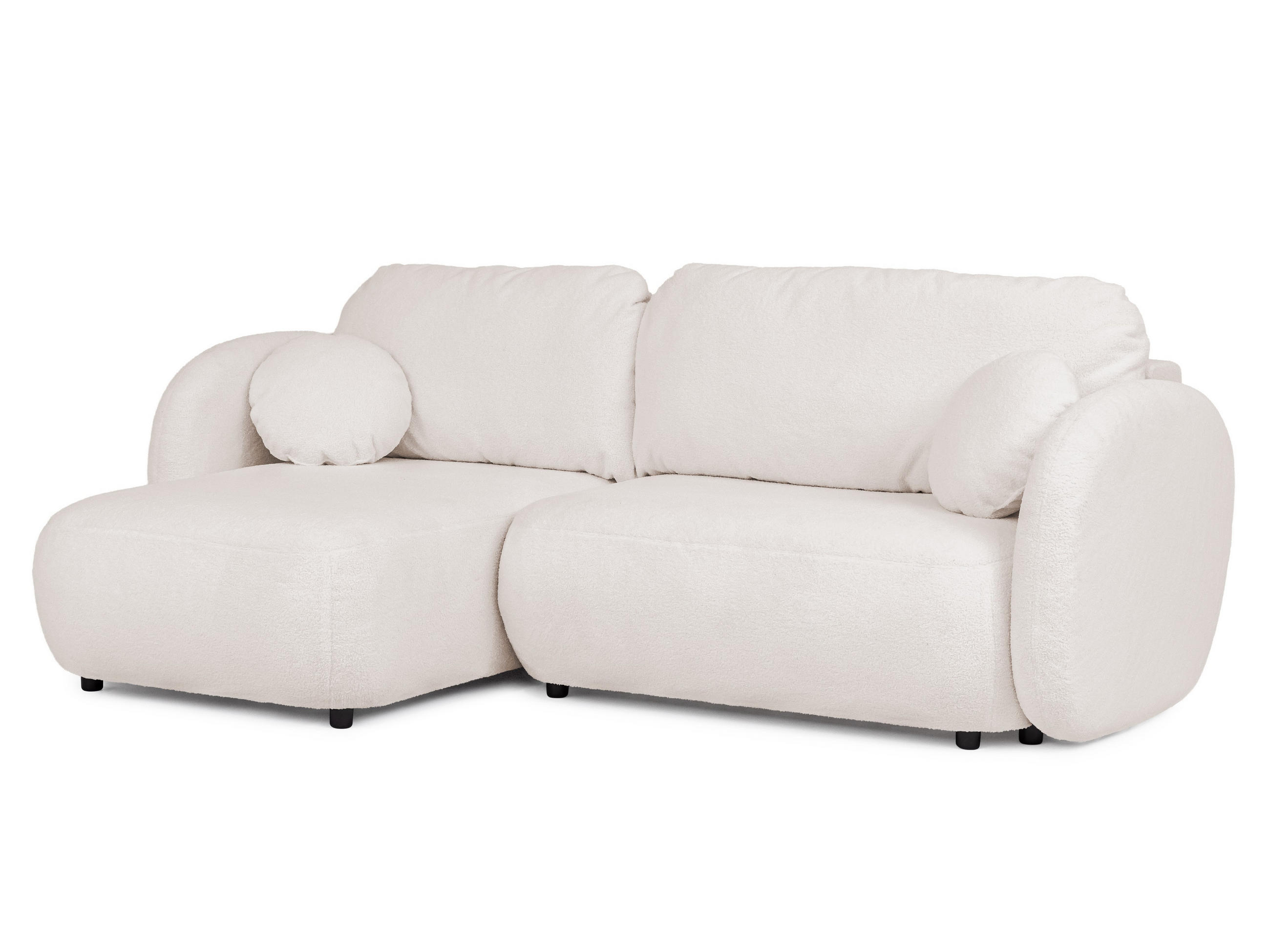 ECKSOFA Candy mit Schlaffunktion Weiß Bouclé-Stoff - Ottomane links - Schwarz/Weiß, Holz/Kunststoff (230/146cm) - S-Style Möbel