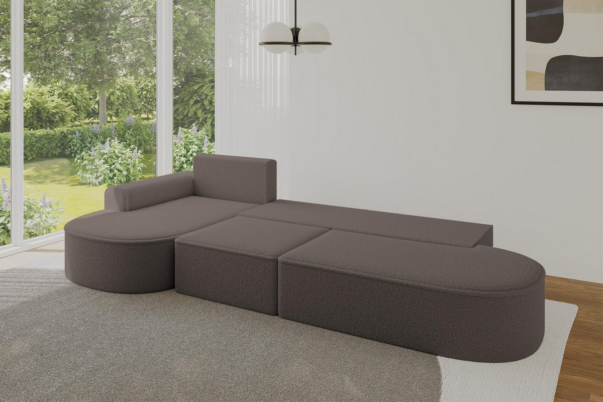 ECKSOFA mit Schlaffunktion Ottomane Links MARI L2-S 368X167X85 Braun Bouclé - Schwarz/Braun, Holzwerkstoff/Kunststoff (368/167cm) - ALTDECOR