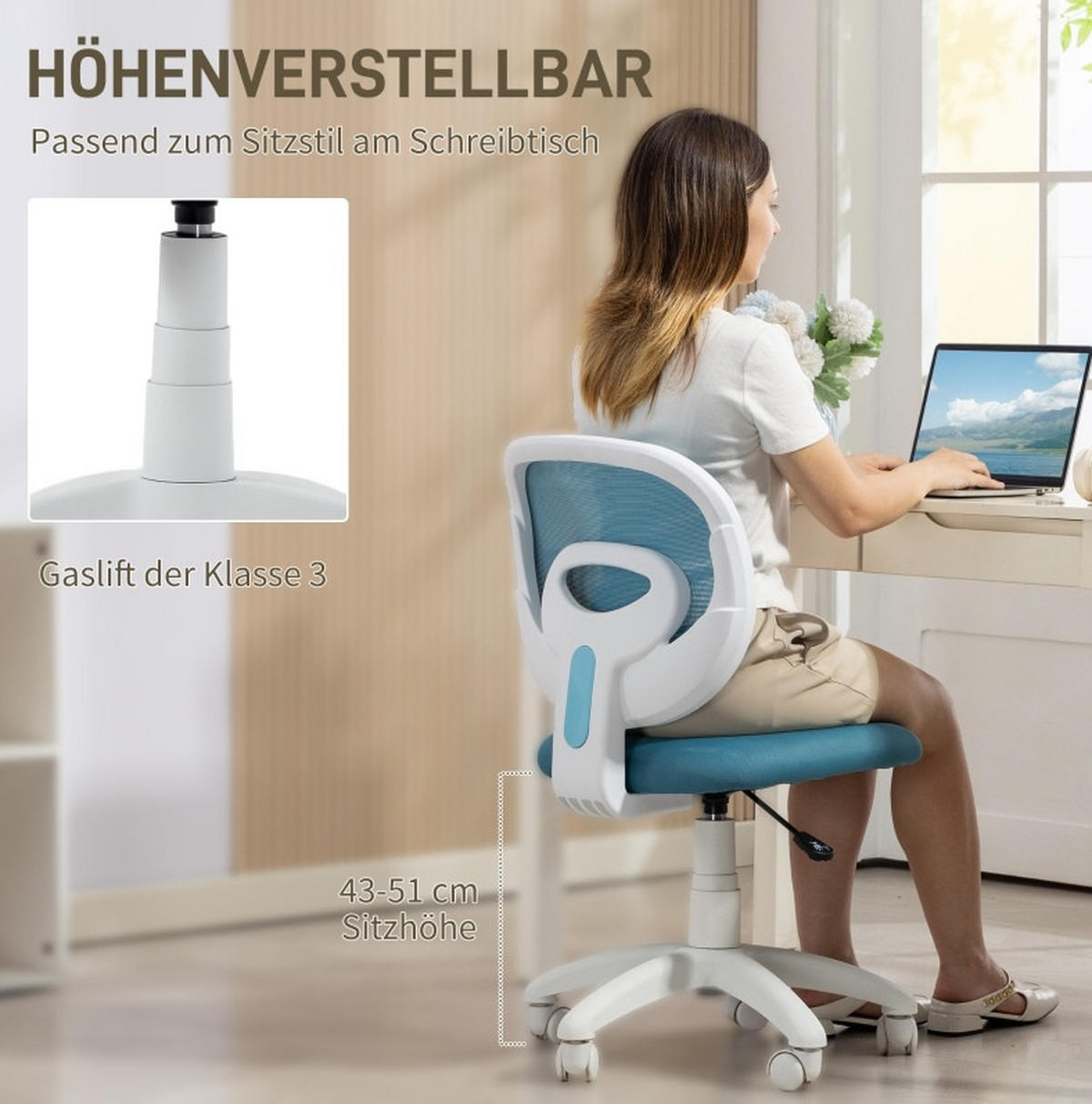 DREHSTUHL 53/59,5/81-89 cm blau aus Kunststoff höhenverstellbar - Blau, Kunststoff (53/89/59.5cm) - OKWISH