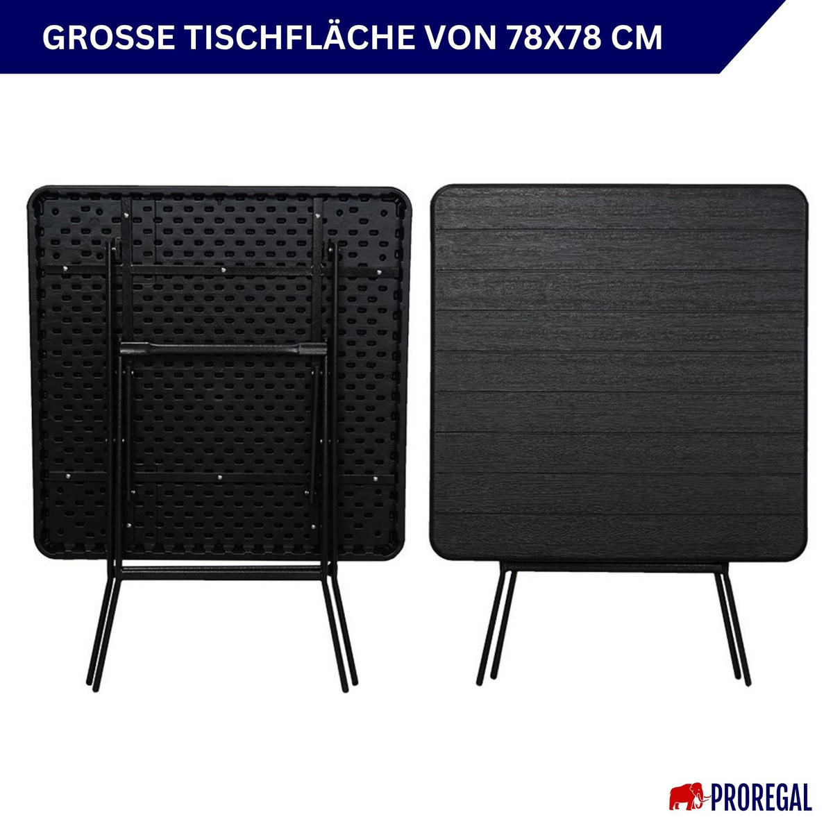 BALKONTISCH klappbar 78x78cm wetterfest 4 Personen Kunststoff Holz Optik Schwarz - Schwarz, Kunststoff (78/78/73cm) - CHEFGASTRO