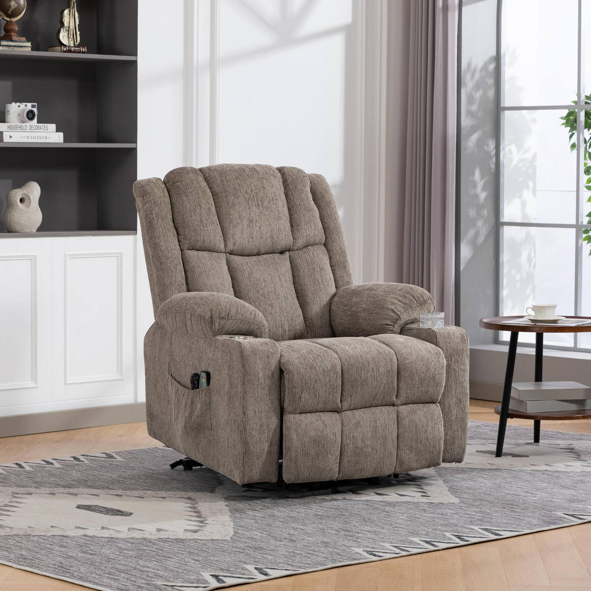RELAXSESSEL 91/84/106 cm Hellbraun aus Samt mit Aufstehhilfe - Hellbraun, Textil (84/106/91cm) - OKMYHOME