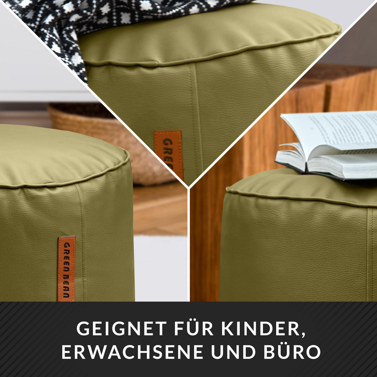 INDOOR HOCKER Stay rund Kunstleder - Grün, Textil (43/30/30cm) - Green Bean