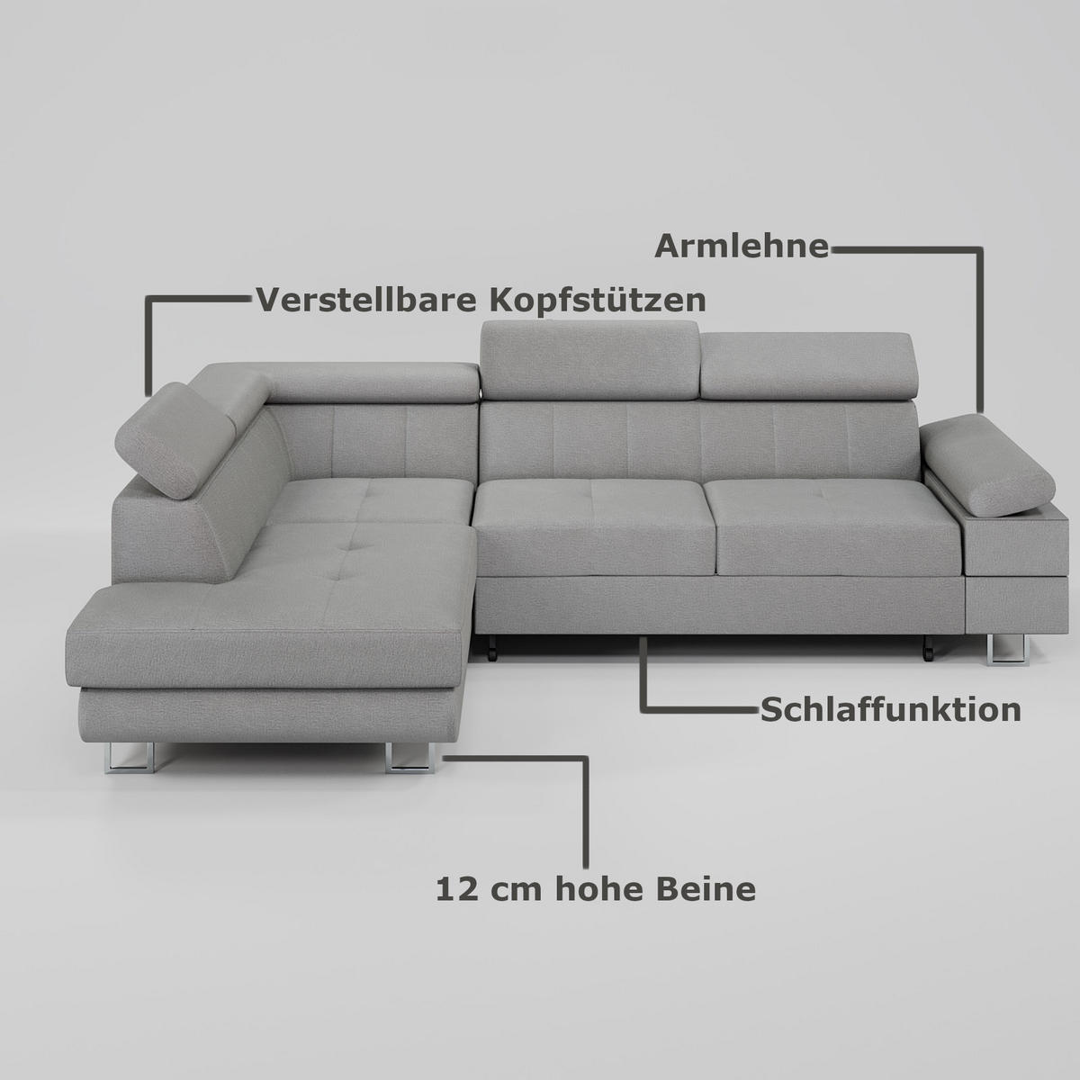 ECKSOFA CAROLINE Rechts Dunkelblau Velours-Stoff mit Schlaffunktion und Bettkasten - Chromfarben/Dunkelblau, Textil (253/190cm) - Barchello