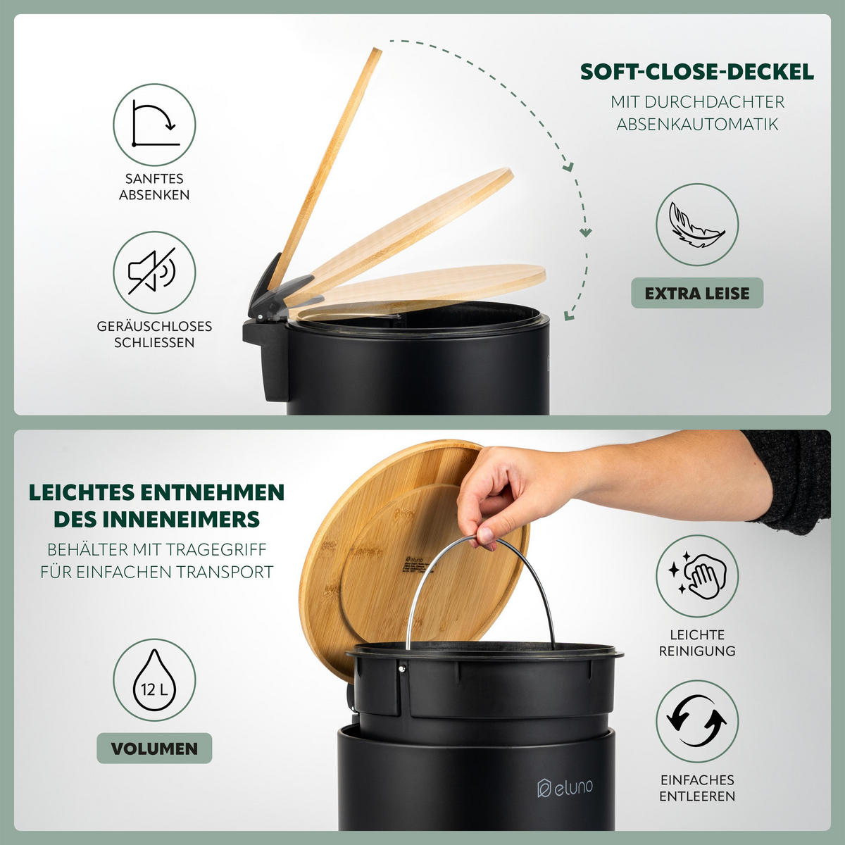 ABFALLEIMER 12 Liter, schwarz, Metall - Schwarz, Metall (25/37.5/33cm) - eluno