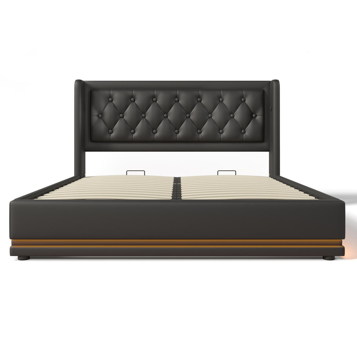 POLSTERBETT 140/200 cm mit Bettkasten, LED und USB-C in Schwarz - Schwarz, Kunststoff (140/200cm) - BEAOK