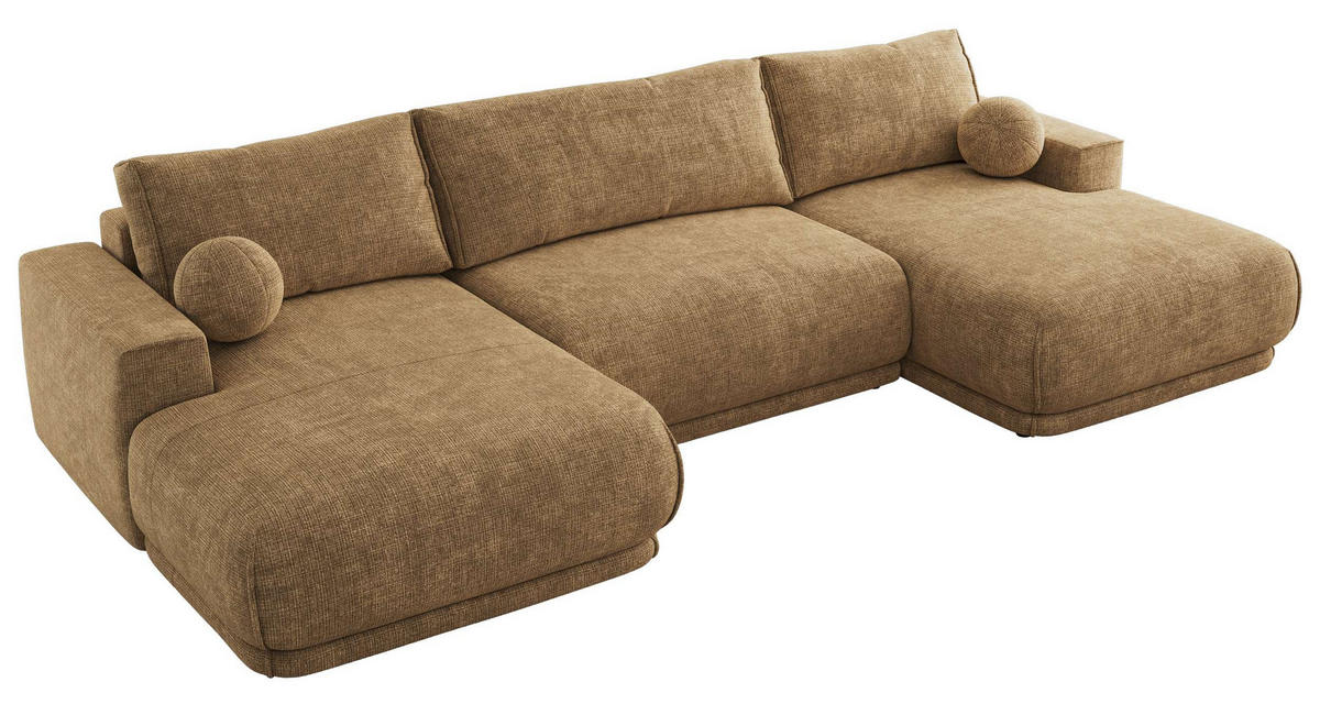 SEDACIA SÚPRAVA RINA U Svetlohnedá Hrubo tkaná ženilka - svetlohnedá/čierna, textil/plast (360/85/170cm) - MKS