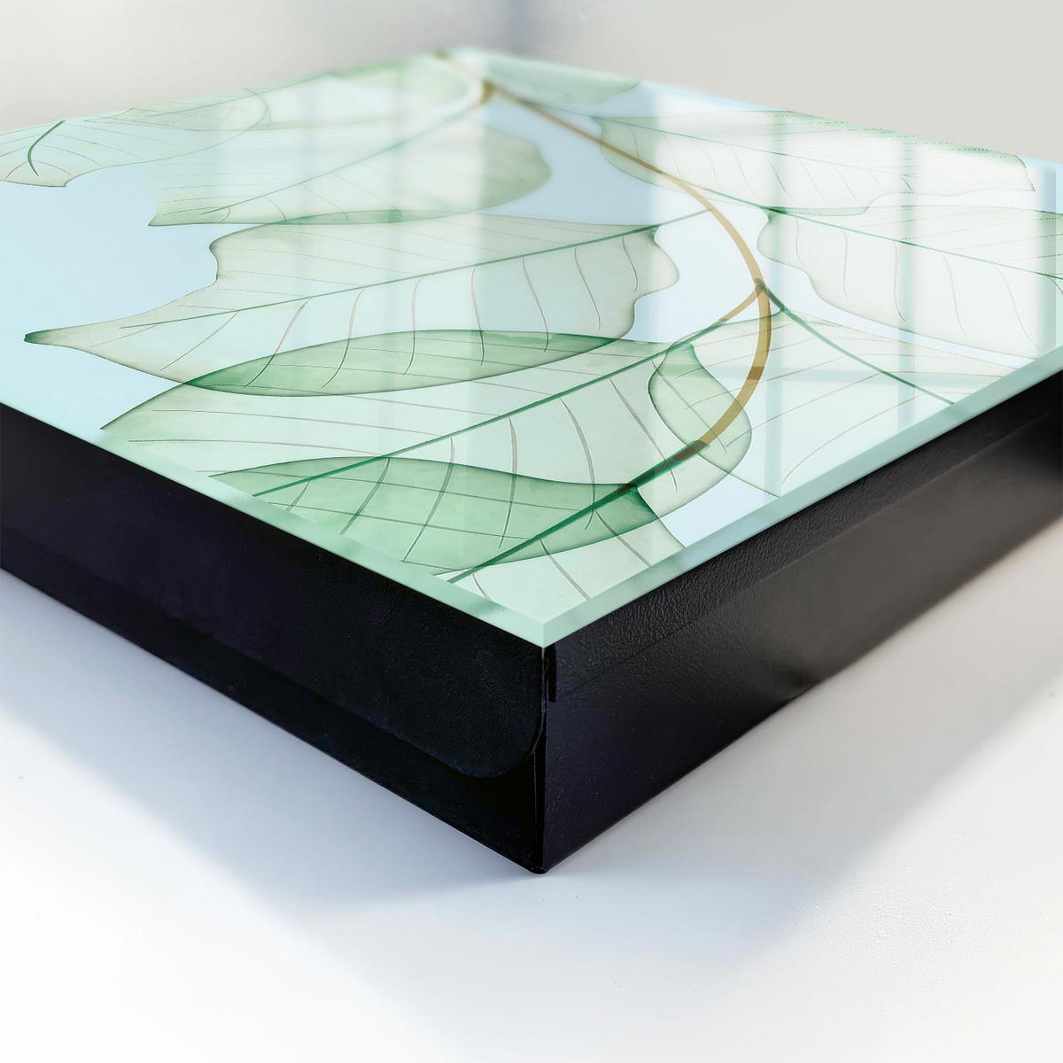 SCHLÜSSELBOX Schwarz 30x30 cm- Türöffnung nach rechts - Grüne Blätter - Grün, Metall (30/30/5cm) - TULUP