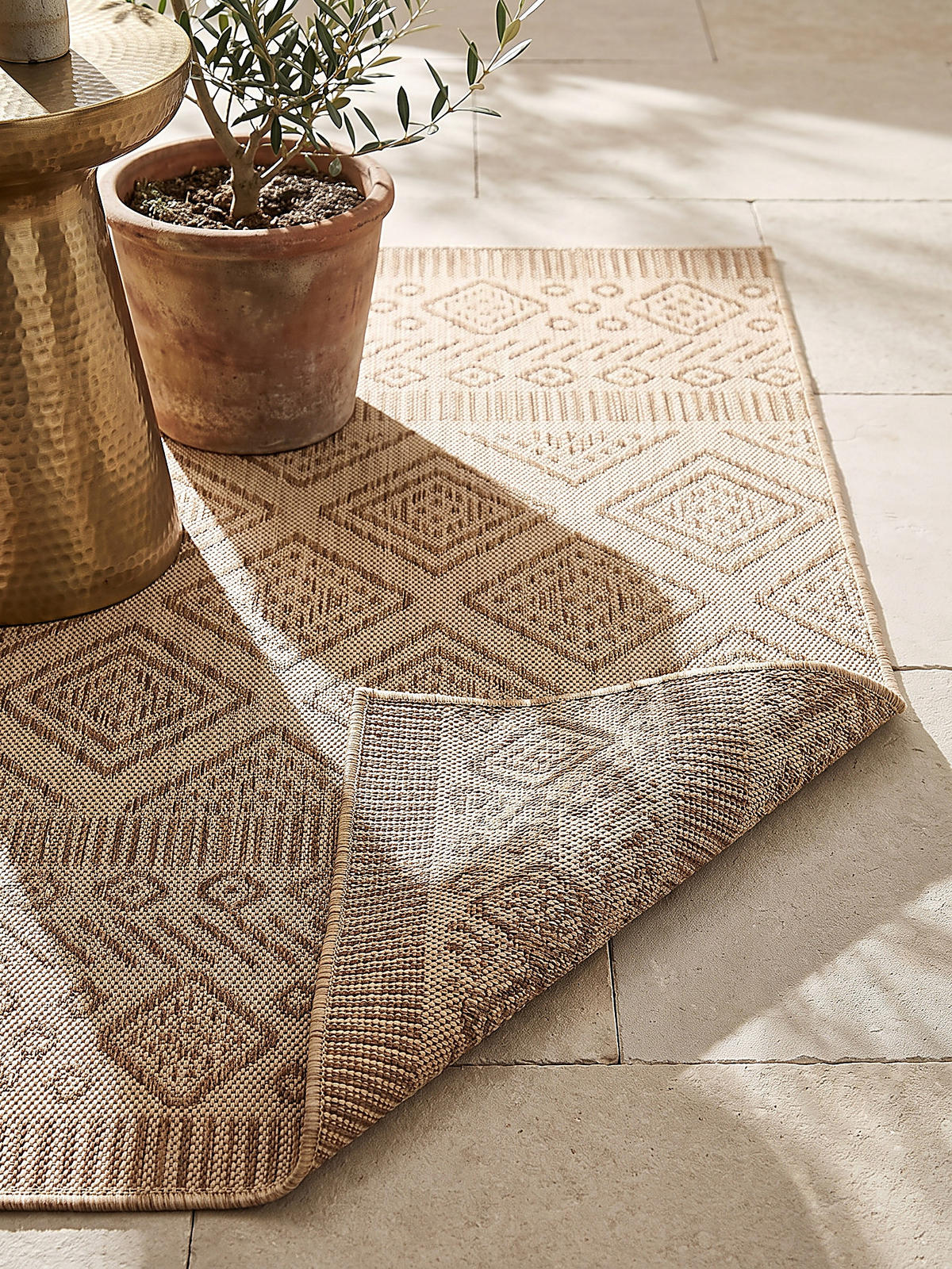 TEPPICH Flachgewebe, Outdoor, Fußbodenheizung-geeignet, mit Rautenmuster, VIGOLENO in Beige-Braun, 60 x 100 cm - Beige, Textil (60/100cm) - KADIMA DESIGN