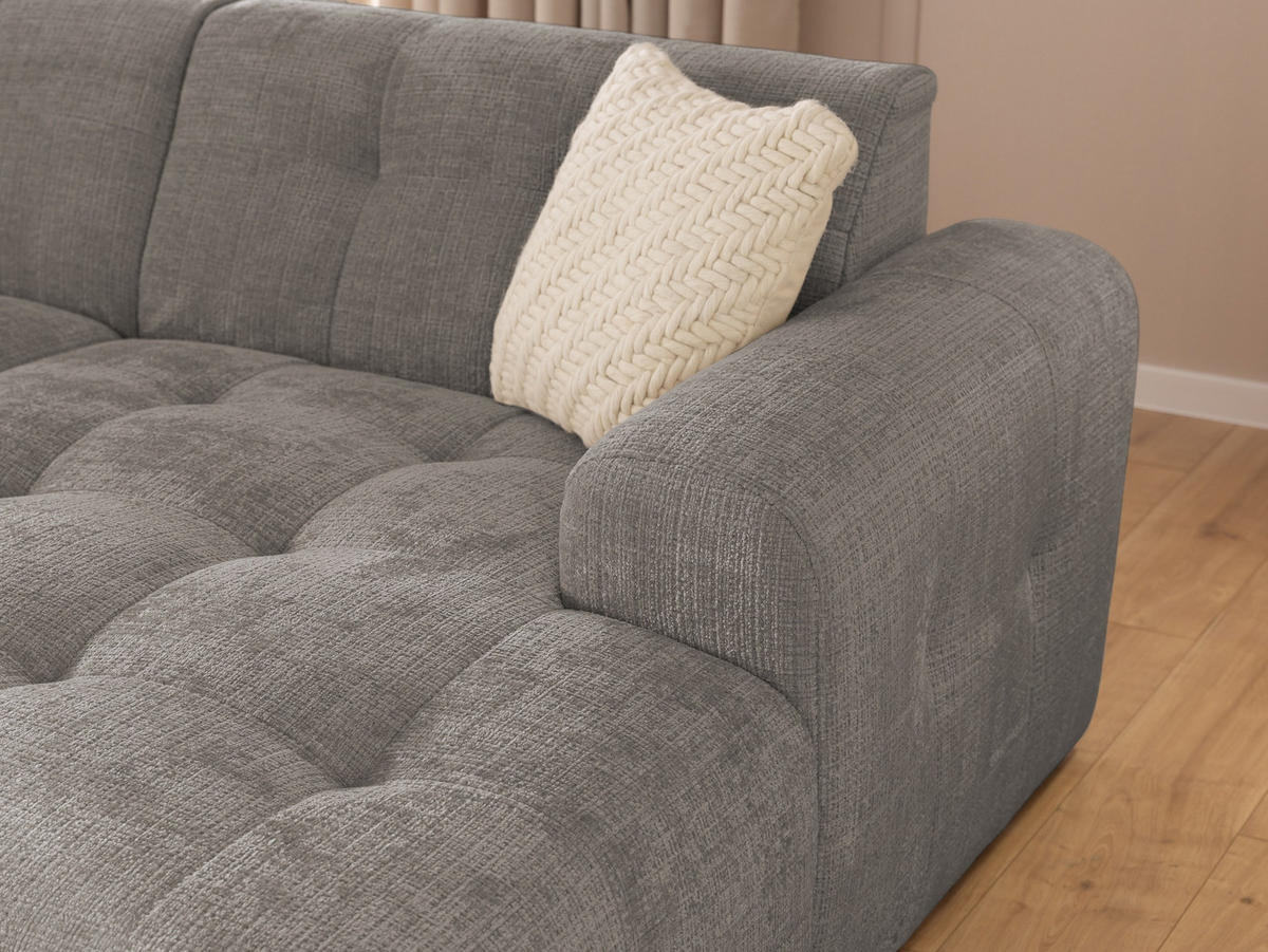 ECKSOFA Kozy im Bumpy-Design mit fester Rückenlehne aus weichem Taupe Chenille-Stoff - Ottomane rechts - Taupe/Schwarz, Holz/Kunststoff (234/161cm) - S-Style Möbel