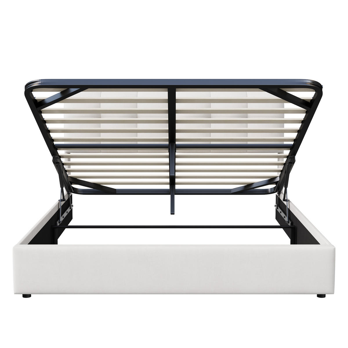 POLSTERBETT 160x200 cm mit Stauraum, Bettkasten und Lattenrost, LED-Beleuchtung, Samtstoff, Cremeweiß - Beige, Holz/Textil (160/200cm) - GENKI LIVING