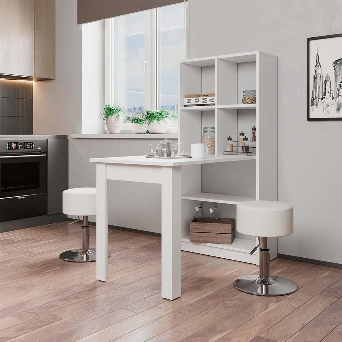 ESSTISCH Gael Weiß 70 x 122 cm mit 6 Fächern - Weiß, Holzwerkstoff (122/70/145.6cm) - Vicco