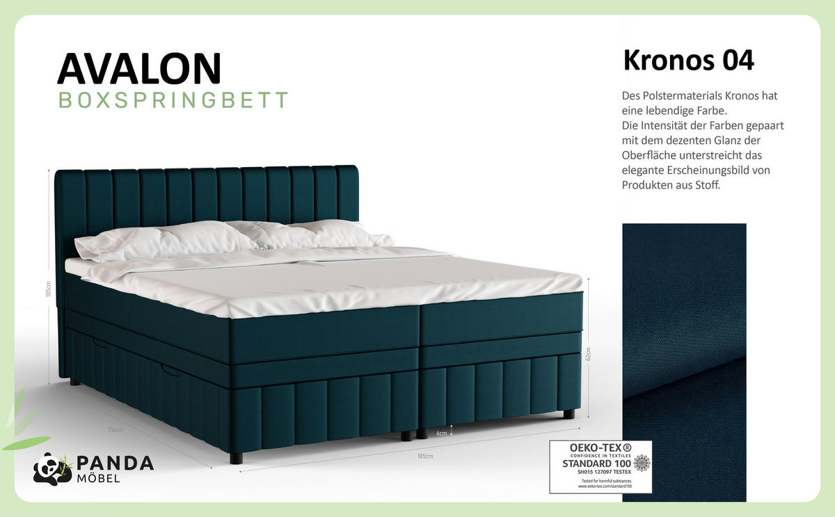 BOXBETT AVALON 180 x 200 cm mit Bettkasten und Topper - Türkis - Türkis, Holz - Panda Möbel