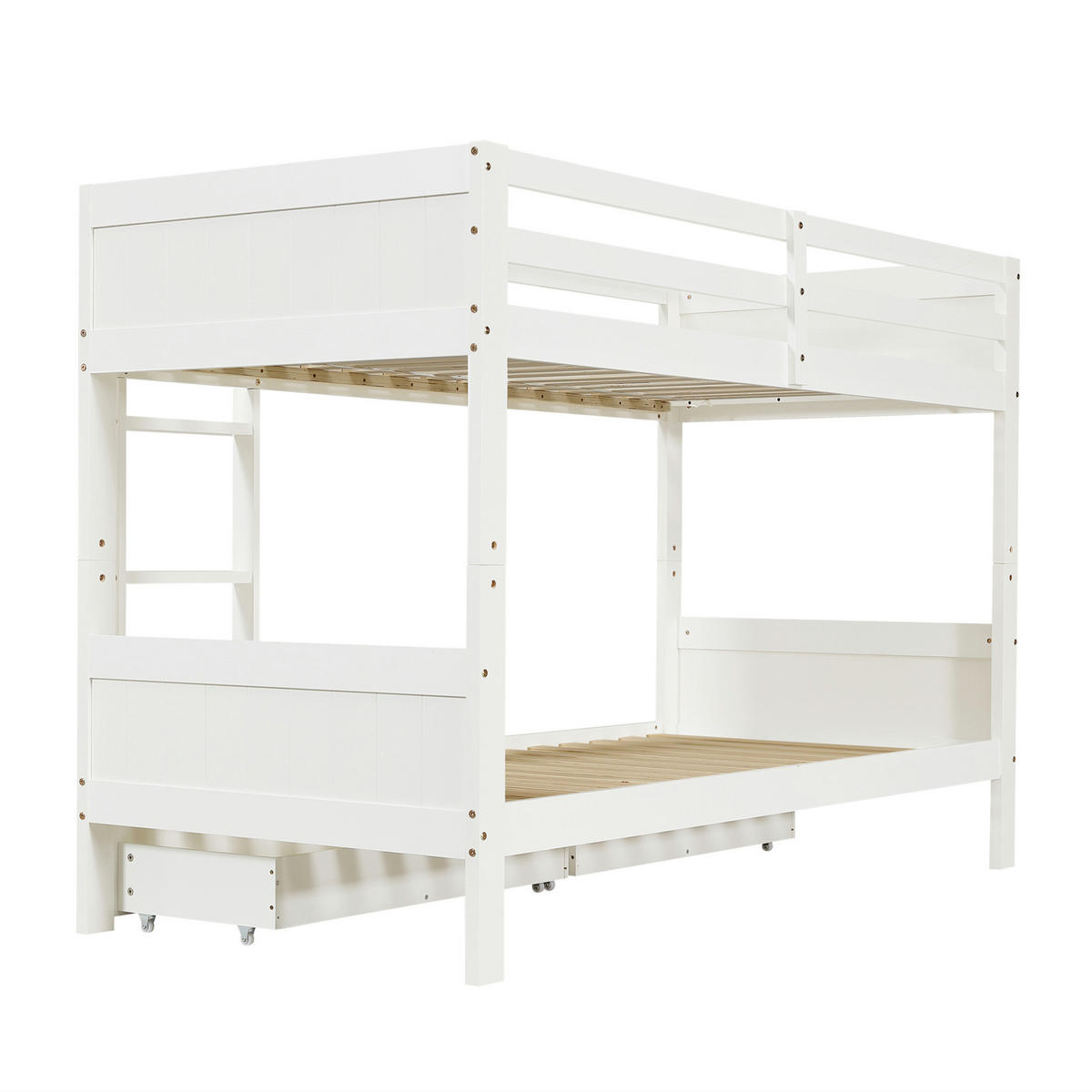 ETAGENBETT aus Holz 90x200 cm Weiß mit 2 Schubladen, Leiter und teilbar in 2 Einzelbetten - Weiß, Holz (90/200cm) - Modfu