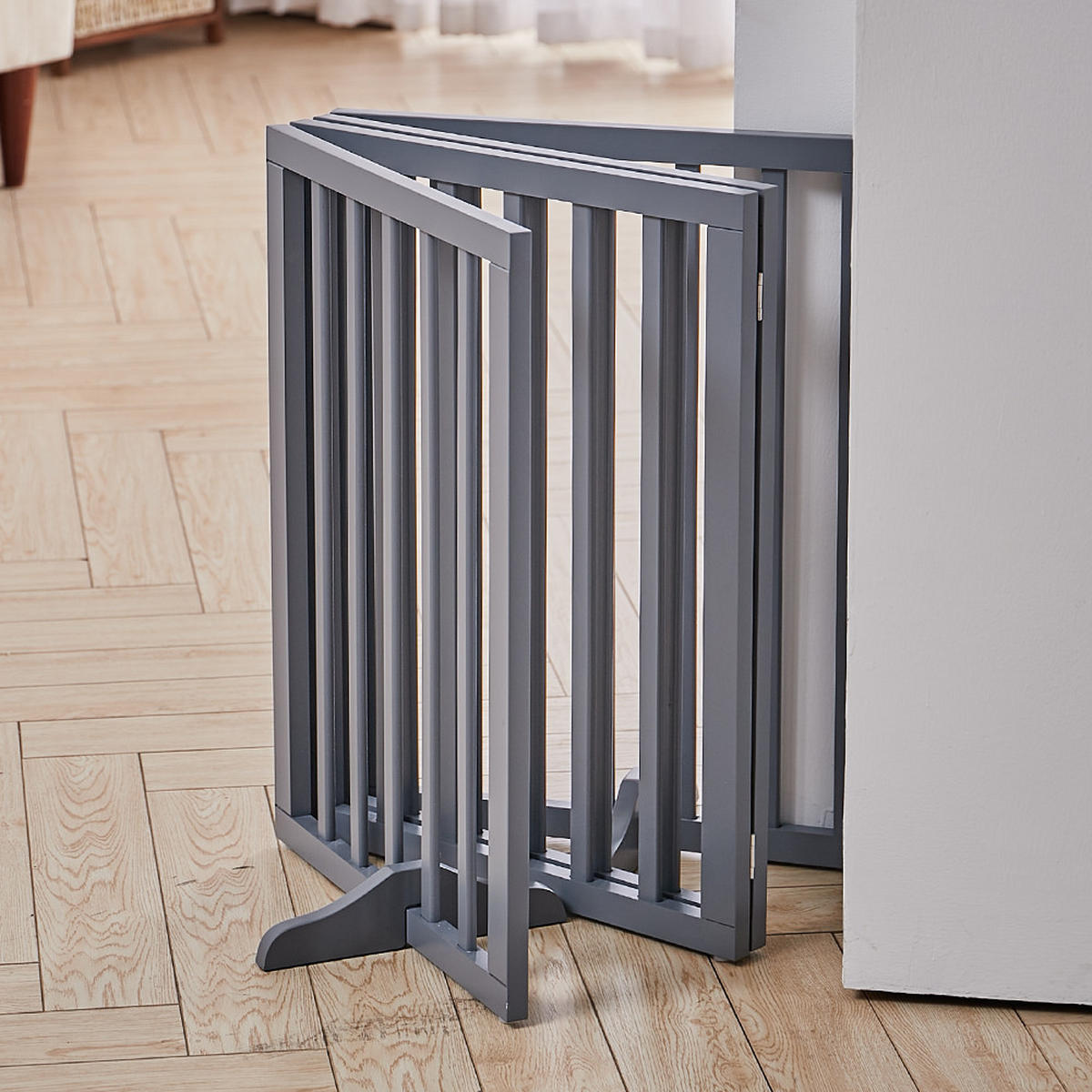 SCHUTZGITTER 4-Paneele Faltbar Freistehend MDF Grau - Grau, Holzwerkstoff (183.5/1.8cm) - Livingandhome