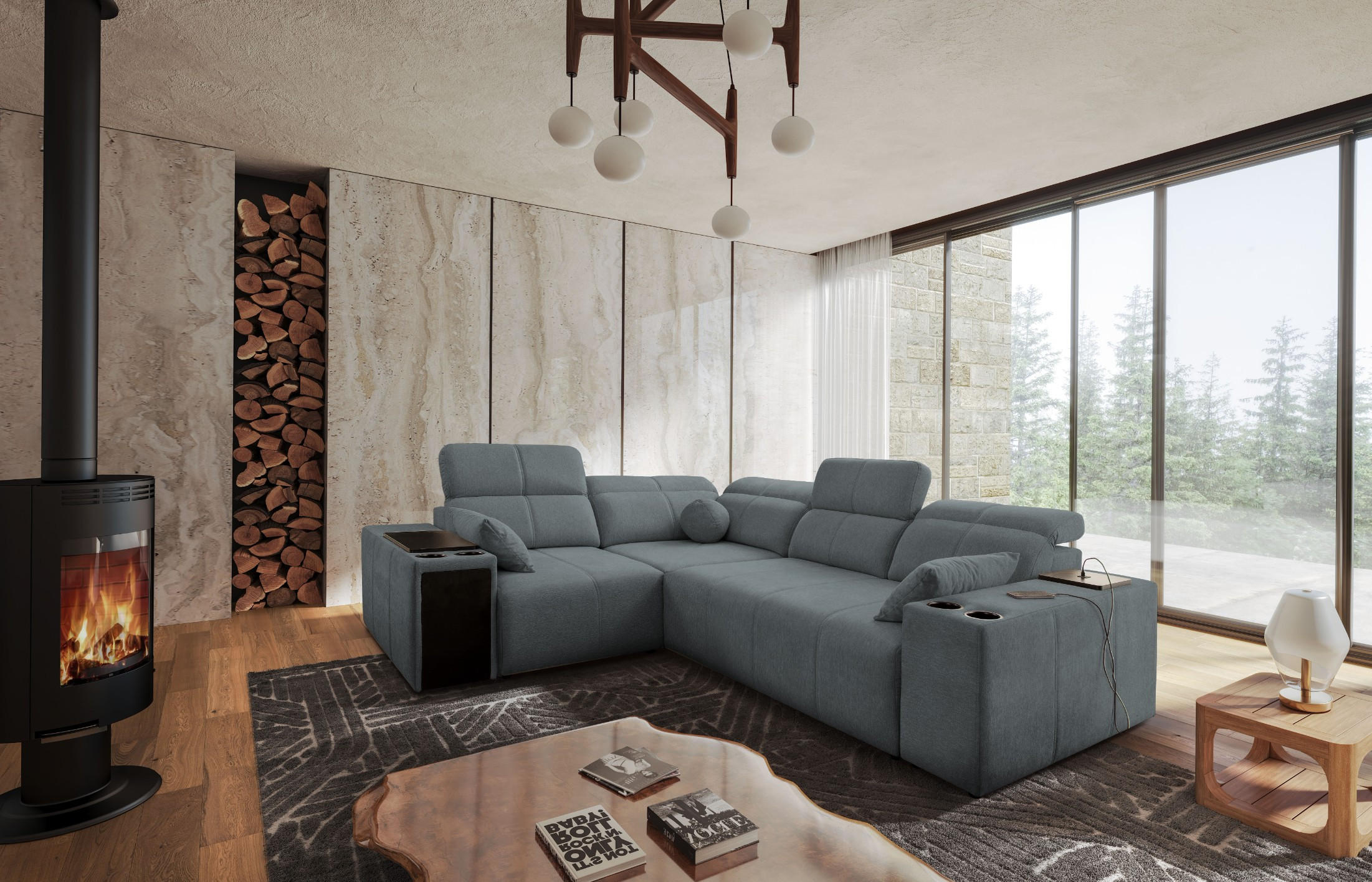 ECKSOFA Mit Schlaffunktion USB Und Verstellbarer Rückenlehne Mindy II Dunkelgrau Links - Dunkelgrau, Holz/Textil (219/288cm) - Kaiser Möbel