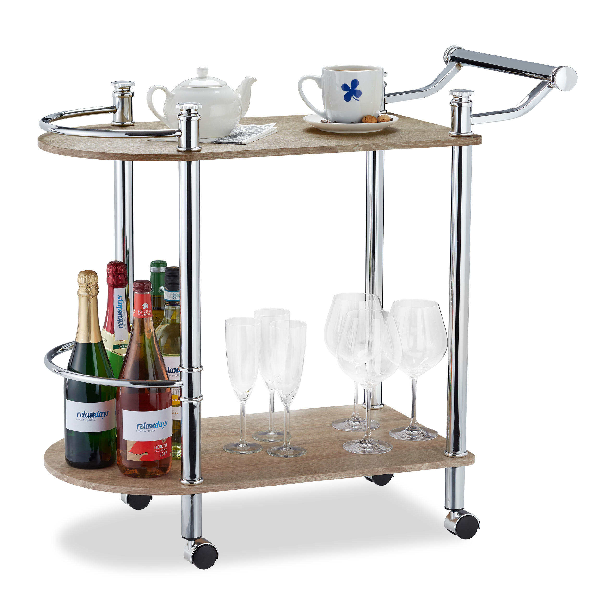 SERVIERWAGEN - Silberfarben, Holzwerkstoff/Metall (82/76/39cm) - Relaxdays